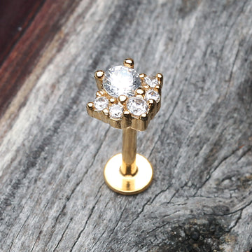 Detail View 1 of Golden Elegant Radiant Sparkle Top Steel Labret-Clear Gem